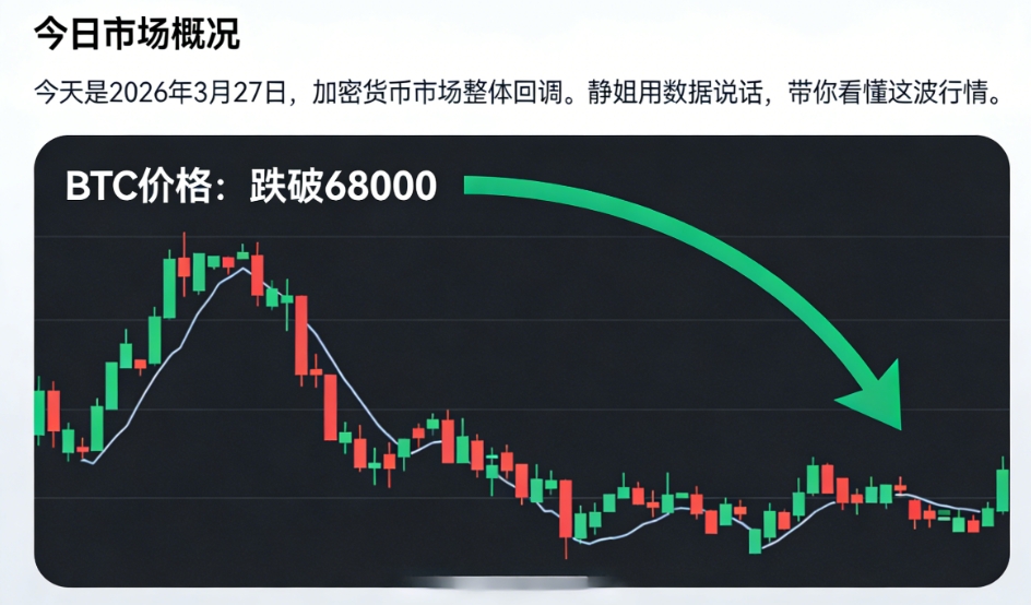 📉 3月27日行情分析：BTC跌破68000，市场回调还是机会？